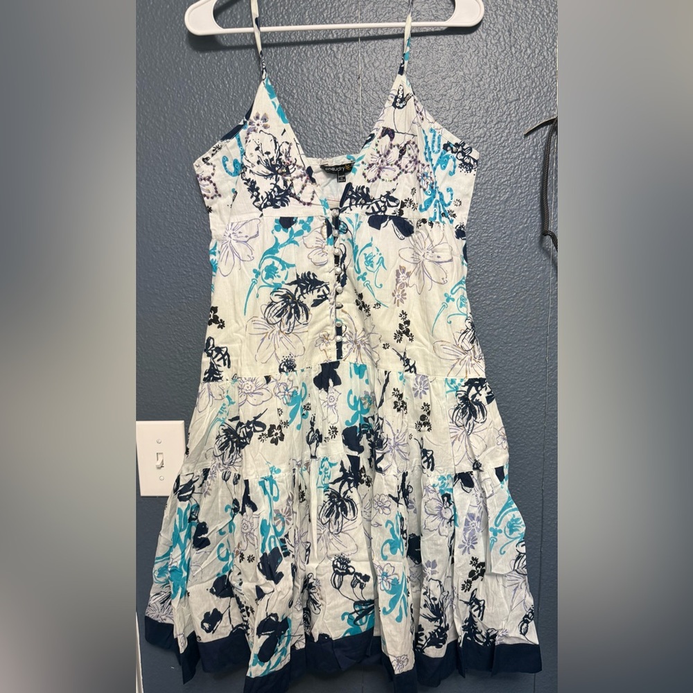 Charming Floral Dress in Blue and White